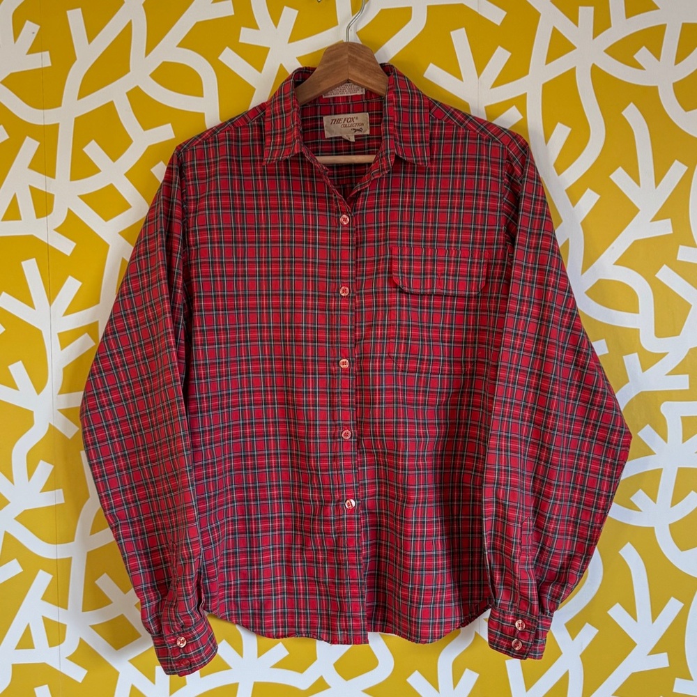 Vintage Button Down Red Green Flannel Dress Shirt from The Fox Collection - S